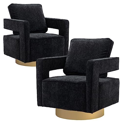 ODUWA Modern Round Boucle Swivel Chair Set of 2, Black Base, Living Room Nursery Comfortable