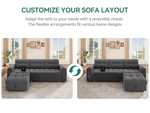 YITAHOME 4-Seat Dark Gray L-Shaped Sleeper Sofa with Storage Chaise