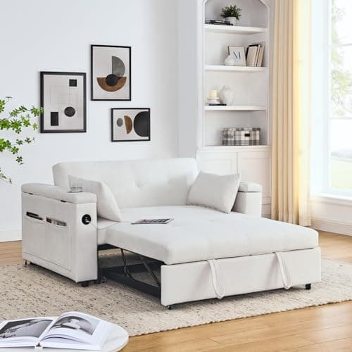 54 Convertible Sleeper Sofa Bed with USB Charging Ports&Cup Holders
