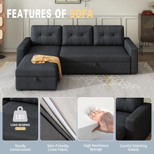 L-Shape Reversible Sleeper Sofa Bed with Storage & Removable Cushions