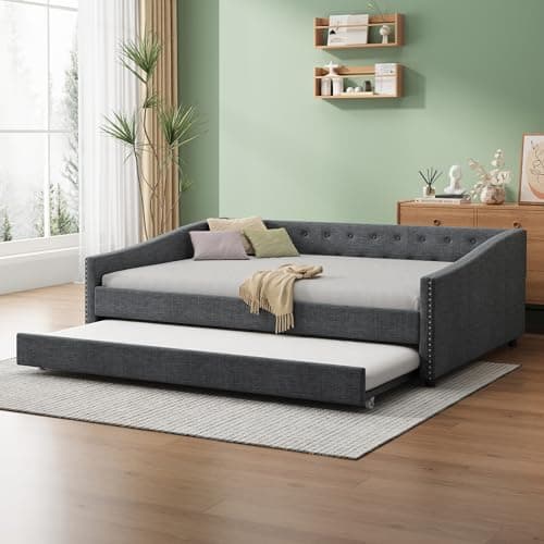 Twin Size Daybed with Storage - Upholstered Frame with Drawers & Button Tufted Backrest