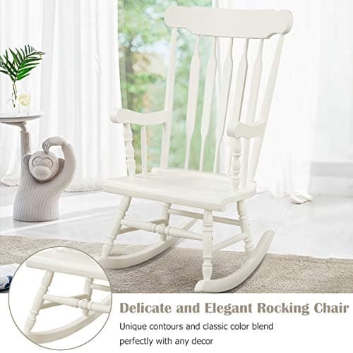 Giantex Outdoor Wood Rocking Chair - White,Slat Back,Patio & Garden Rocker