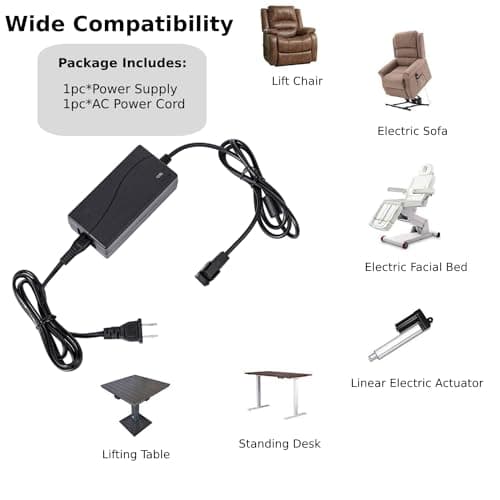 29V 2A 2 Pin AC/DC Switching Power Supply Adapter for Electric Recliner, Couch, and Lift Chair
| Universal Power Recliner Power Supply for Standing Desk and Furniture
| 29V 2A 2 Pin AC/DC Power Supply Adapter for Home Electric Recliner