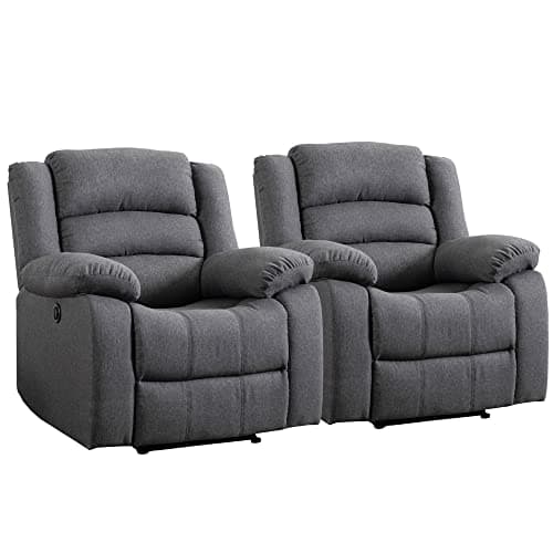 Classic Power Recliner Chair - Oversized Electric Overstuffed Chair with Soft Cushion and Back - Comfortable Armchair for Living Room, Gray