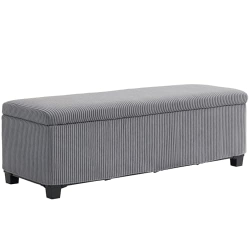 HOMCOM Beige 44-inch Storage Ottoman Bench with Removable Lid