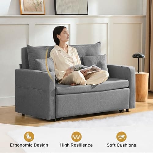3-in-1 Full Size Grey Sleeper Sofa Bed with Storage & USB, Living Room & Bedroom Essential