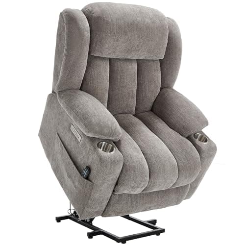 Chenille Blue Power Lift Recliner with Full-Body Massage and Heat
