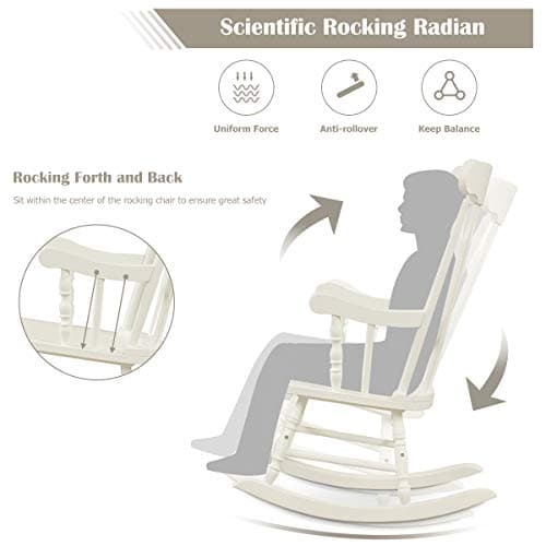 Giantex Outdoor Wood Rocking Chair - White,Slat Back,Patio & Garden Rocker