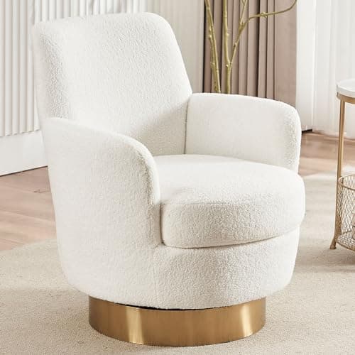 Set of 2 Modern Teddy Upholstered Swivel Chairs for Living Room, White