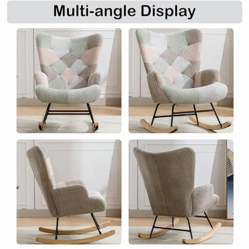 Macaroon Upholstered Teddy Fabric Rocking Chair with High Backrest for Nursery & Living Room