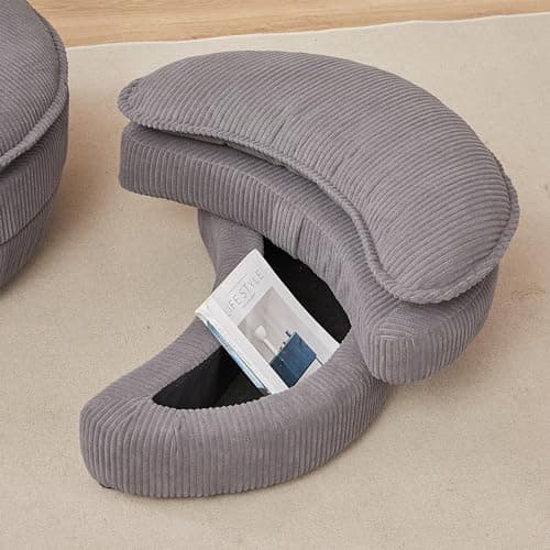 Oversized Grey Swivel Chair with Moon Ottoman & 4 Pillows