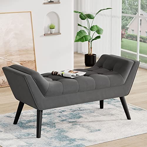 Andeworld Tufted Fabric Footstools for Bed Room - Gray
