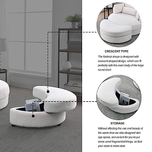 Triple Tree Modern Swivel Lounge Chair with Half Moon Storage, Linen Fabric, White