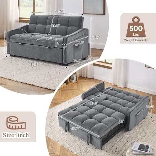 Convertible Sleeper Sofa Bed with USB&Type-C Charging Ports