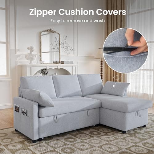 4-in-1 L-Shaped Sleeper Sofa with Storage in Light Gray