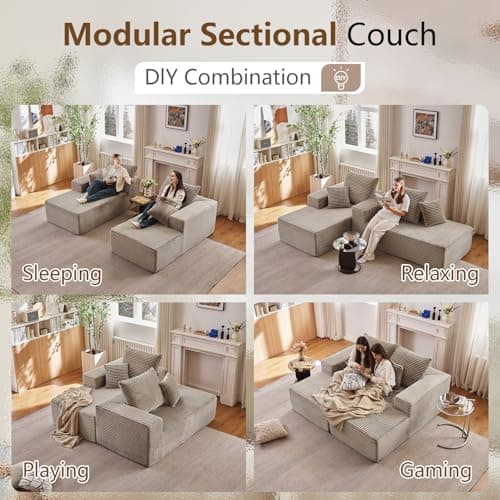 ODUWA Oversized Double Chaise Lounges, Plush Corduroy, Camel