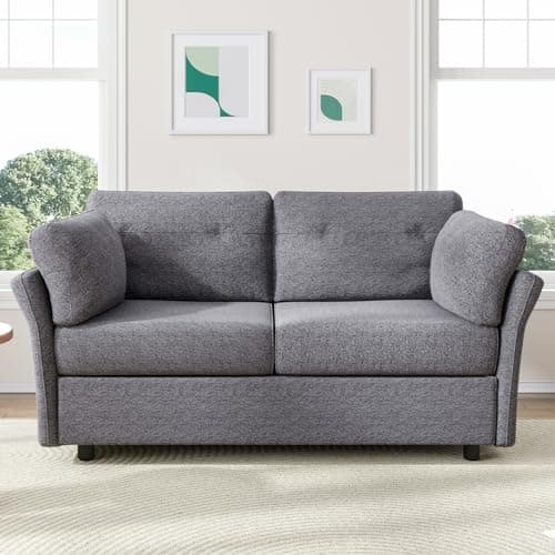 Novilla 57" Linen Fabric Loveseat Sofa, Grey for Living Room