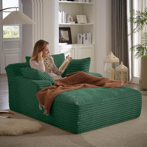 49.2" Full Foam Oversized Chaise Lounge Chair, Cozy Corduroy Upholstered Sleeper Sofa