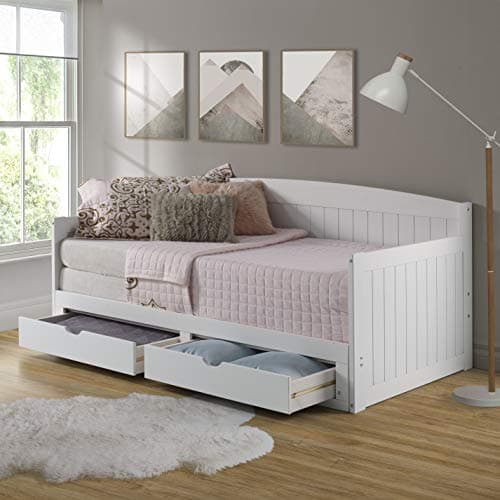 Alaterre Harmony Wood Daybed, White, Twin Size, Sturdy Durable Trundle Bed