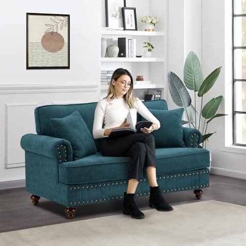 Comfy 2-Seater Love Seat Sofa in Green Chenille Fabric for Small Spaces