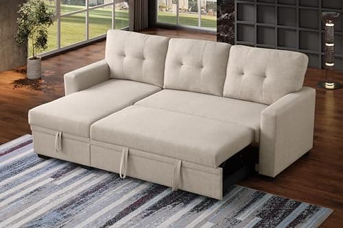 Eafurn 4-in-1 L-Shaped Sectional with Pullout Bed and USB Ports
