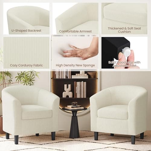 Yaheetech Beige Corduroy Barrel Chair for Living Room and Bedroom