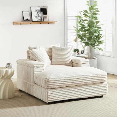 Oversized Chaise Lounge Chair with Ottoman, Corduroy Upholstered Sofa for Living Room, Bedroom, Office