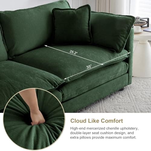 KIVENJAJA Green Oversized Chenille Loveseat Sofa, 4 Pillows, Modern Living Room Couch