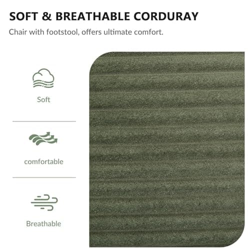 Oversized Green Corduroy Chaise Lounge with Storage & Ottoman, Reclining Sofa Bed