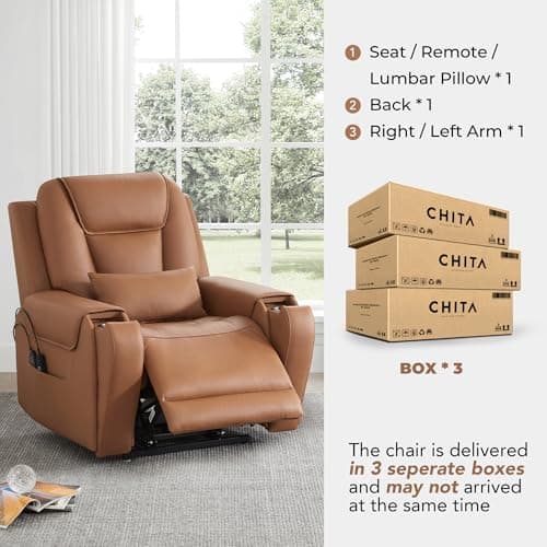 CHITA Electric Massage Lift Recliner Chair with Heat, Large Leather Sofa