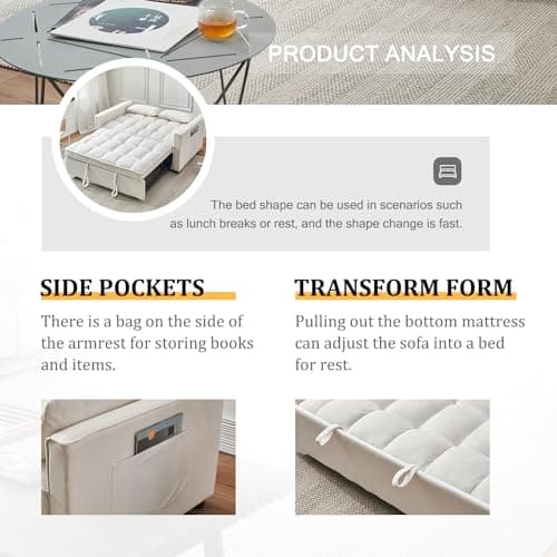 Modern 3-in-1 Futon Sofa Bed with Storage and Adjustables (Beige)