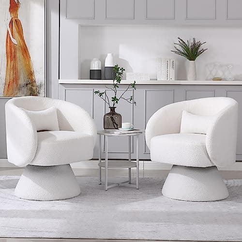 KIVENJAJA Teddy White Swivel Armchair with Pillow for Living Room