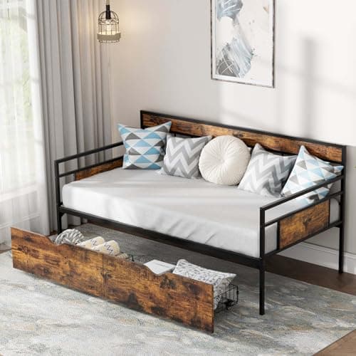 Tatub Twin Daybed with Drawers, Rustic Brown Sofa Bed Storage Frame