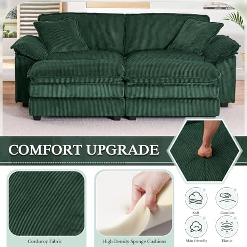 Modern Corduroy L Shaped Sectional Sofa Couch with Chaise and Ottoman
