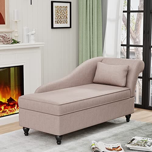 Yongqiang Tan Upholstered Wood Leg Chaise Lounge for Living Room and Bedroom