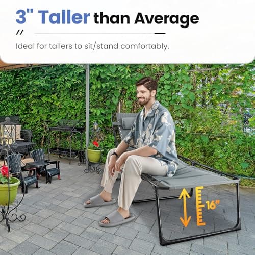 EZCHEER XL Outdoor Folding Lounge Chair, Grey, Oversized Sun Tanning Recliner