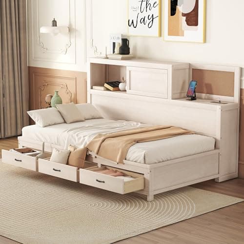 Merax Grey Twin Daybed with Trundle, Solid Wood Captains Bed Sofa Frame