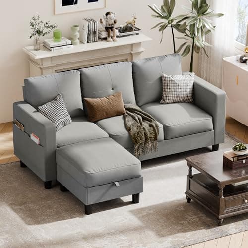 Dark Gray JY Convertible Sectional with L-Shaped Ottoman for Small Spaces