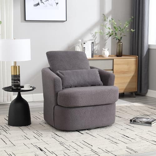 Brown PU Ergonomic Swivel Barrel Chair with Dual Pillow Support