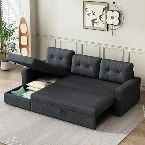 L-Shape Reversible Sleeper Sofa Bed with Storage & Removable Cushions