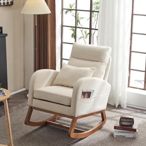 VINGLI Thick Headrest Mid-Century Modern Nursing Rocking Chair