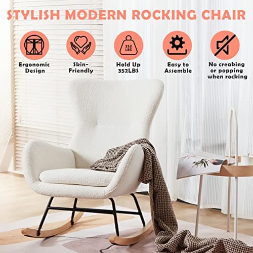 PrimeZone Comfortable Nursery Rocking Chair, Ivory White