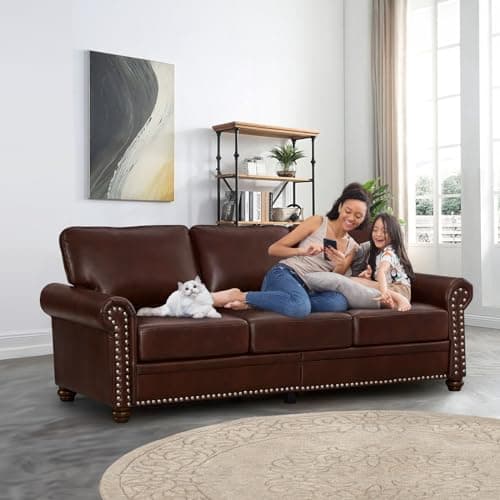 Modern Faux Leather Sofa with Storage - Burgundy