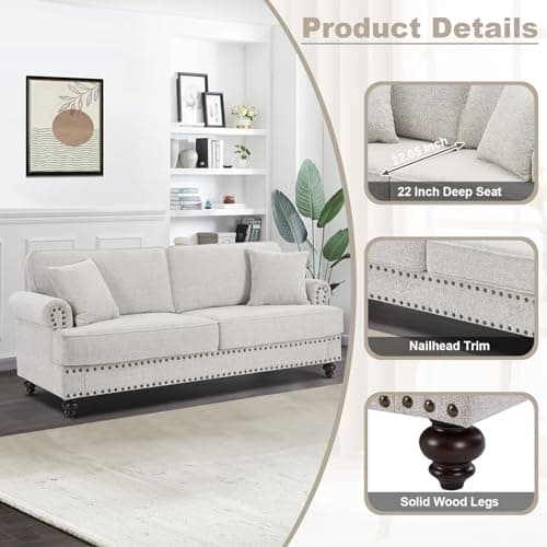 Comfy Sofa Couch Set: 2-Piece Living Room Furniture Set with Loveseat and 3-Seater Sofa (White)