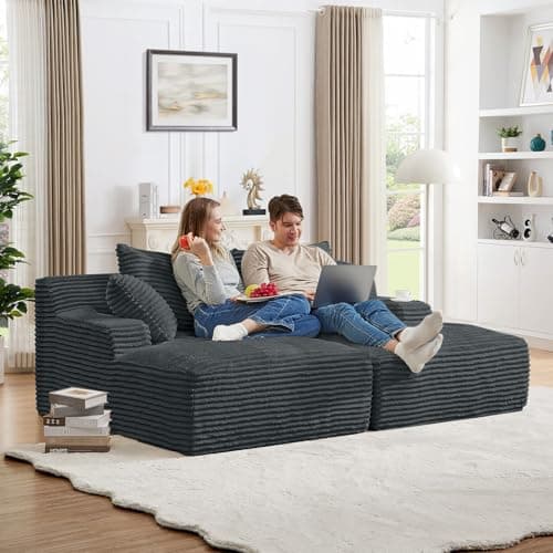 Oversized Chaise Lounge Chair Army Green for Living Room with 3 Pillows and Comfy Fluffy Couch, Modern Deep Seat Sofa No Assembly Needed, 50"W Upholstered Corduroy Couch Single Sleeper