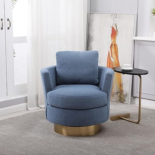Gold Stainless Steel Base 360 Degree Swivel Chair, Teddy Grey Fabric (Living Room, Bedroom)