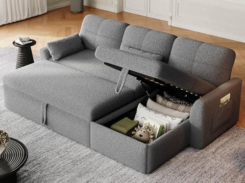 YITAHOME 86" Sleeper Sofa, Convertible 2-in-1 Pull-Out Couch Bed with Storage, Grey