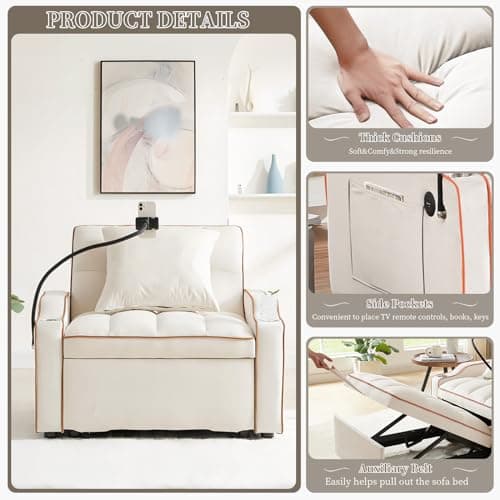 JEEOHEY Convertible Single Sleeper Velvet Futon Couch for Living Room & Office (Beige)  
JEEOHEY Convertible Sleeper Sofa with USB Ports & Phone Holder for Small Places (Beige)  
JEEOHEY Adjustable Recliner Futon Sleeper Sofa for Living Room & Office