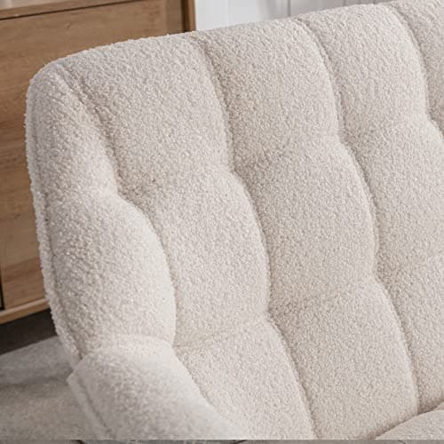 Guyou White Sherpa Wingback Loveseat for Small Spaces