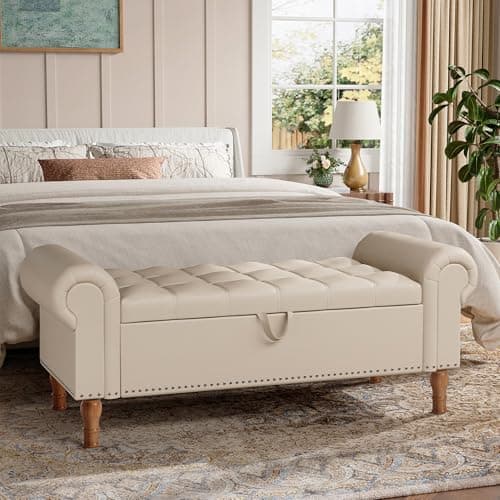 Vintage Rivet Storage Bench, Black, 51" Armless Upholstered Ottoman